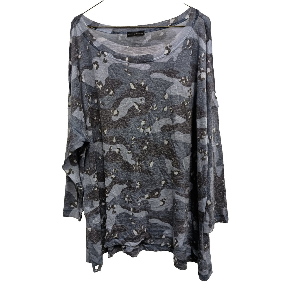 Nally & Millie Womens Wearable art Tunic Top Size 3X Gray Camo Lagenlook